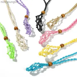 Hänge halsband justerbar halsband sladd tom stenhållare vax rep diy halsband naturlig kvarts kristall chakra helande sten netväska hänge