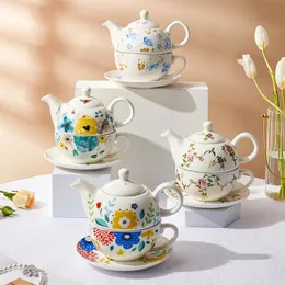 480 ml Flower eftermiddag Tea Set Ceramic TEAPOT Cup Saucer Porslin Kaffe muggkokare för en bröllopspresent 240102