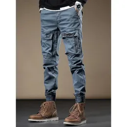 Calças masculinas leves de luxo ao ar livre esportes jeans à prova de desgaste estilo harém multi-bolsos calças de carga fãs do exército slim-fit na moda calças casuais 240103