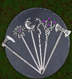 مشابك الشعر barrettes أخلاقيات التنين الشعر الفضة الفأس سيف الملحقات الساحرة ثلاثية القمر pentagram hairpin stickhair5918942