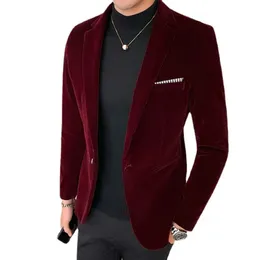 5XL Autum Velvet Wedding Dress Coat Mens Blazer Jacket Fashion Casual Suit Jacket Stage Men's Business Blazers Costume Homme 240102