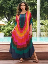 Kvinnors badkläder Edolynsa Färgglada kvinnor Kaftan Caftan Long Dress Robe Round Neck Bohemian Moo Bathing Suit Cover Up Party Outfit Q1632