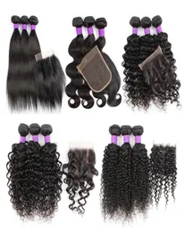 Kisshair Remy Brazilian Human Hair Extension 3 wiązki z zamknięciem 200g zestaw prosto ciało jerry kręcone włosy 4x4 koronkowe zamknięcia 9816162