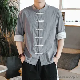 Men's Casual Shirts Traditional Chinese Style Shirts Tang Suit Hanfu Jackets Kung Qipao Coats Casual Blouse Tops Oriental Clothing Tops