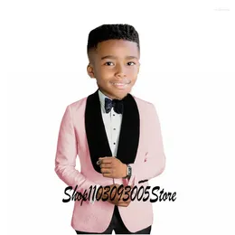 Men's Suits Formal Children Pink Jacquard Dress Suit Flower Boys Party Performance Wedding Costume Kids Blazer Pants 2pcs Clothes Set