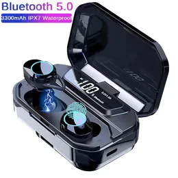 Fones de ouvido g02 tws bluetooth 5.0 estéreo toque sem fio ipx7 à prova dipágua 3300mah display led banco potência inteligente