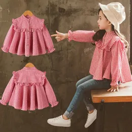 Shirts Nieuwe Meisjes Shirts 2019 Lente Zomer Mode Roze Kleur Baby Meisjes Blouses Leuke Lange Mouwen Ruche Tops Kinderkleding 8 Tot 12 Jaar