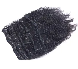 7-teiliges Set, 120 g, reine mongolische Afro-Kinky-Curly-Clip-In-Echthaarverlängerungen, 120 g, Clip-Ins auf Remy-Haarverlängerungen, natürliches Schwarz, 6174802