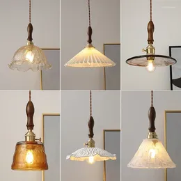 Pendellampor vintage nordiska trä glas led lampor fixturer hem belysning sovrum vardagsrum bredvid kopparlampa hanglamp luminaria