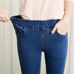 Damskie elastyczne obcisłe dżinsy z wysokiej talii 5xl 6xl moda kobiety czarny niebieski kieszeń mama chude dżinsowe spodnie 240102