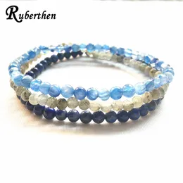 Bracelets Ruberthen AAA Grade Kyanite Bracelet Set High Quality Lapis Lazuli Labradorite Bracelet 4 mm Mini Gemstone Energy Bracelets