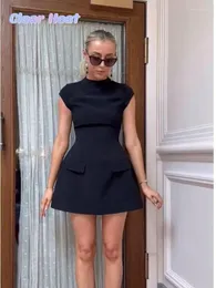 Party Kleider Frauen Elegante Solide Taschen Bodycon Mini Kleid Mode O Hals Kurzarm EINE Linie 2024 Dame Chic High straße Vestidos