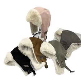 Ushanka camurça chapéu de inverno das mulheres de pelúcia engrossado quente russo macio à prova de vento earflap ao ar livre ciclismo bombardeiro dos homens bonés de esqui 240103