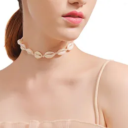 Girocollo Collana di moda per donna Stile etnico Conchiglia Filo di cotone irregolare Fatto a mano Catena con clavicola Accessori da spiaggia