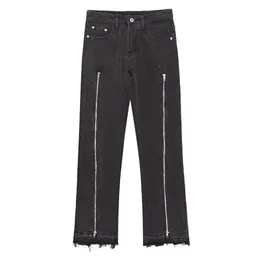 Moda Jeans Uomo Cerniera Personalità Design Hip-Hop Pantaloni Gamba Bordo ruvido Denim Pantaloni Jeans da donna lavati retrò di alta qualità 240103