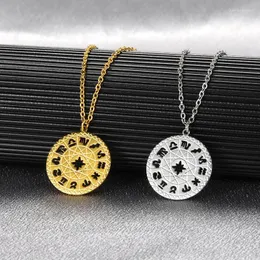 Pendant Necklaces European American Retro Style Twelve Constellations Hollow Disc Men's Women's Fashion Design Collarbone Chain