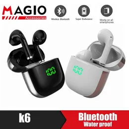 سماعات أذن K6 TWS Bluetooth مع الميكروفونات الرياضية LED شاشة LED اللاسلكي سماعات الرأس HIFI Stereo earbud مقاومة للماء