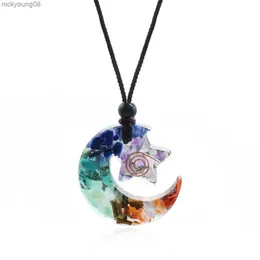 Pendant Necklaces 7 Chakra Healing Balance Pendant Necklace Star Moon Resin Crystal Chips Natural Stone Charms Reiki Yoga Jewelry Necklaces Gift