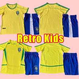 Kids kits Brasil retro soccer jerseys Ronaldo Ronaldinho KAKA R. CARLOS camisa de futebol BraziLS football shirt RIVALDO 1998 98 2002 02 child