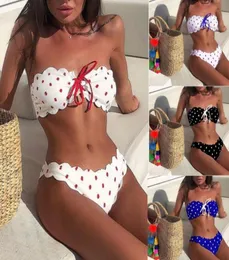 Women039s bikini 2019 verão nova sexy senhoras maiô polka dot impresso biquíni rendas divisão maiô Whole3738521