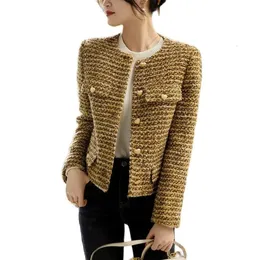 Casaco de lã curto outono inverno tweed casaco elegante retro feminino ol outwear jaqueta de lã 240102