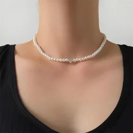 Chaînes Mode Clavicule Chaîne Coeur Pendentif Collier Exquis Collier De Perles Pour Les Filles