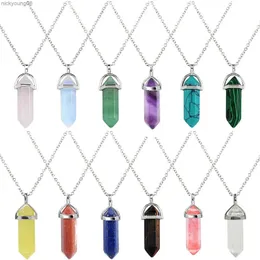 Pendant Necklaces Natural Amethyst Quartz Stone Point Necklace Hexagonal Pillar Pendant Necklace Men Women Mineral Jewelry Healing Energy