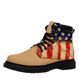 Coolcustomize custom USA American Flag patriotic lace up comfortable ankle boots print name number wording logo fashionable winter platform walking short boots