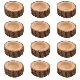 12PCS Party Wooden Candle Holder Festival Romantic Romanting Armatherapy Table Stand Tealight Birthday Gift Vintage Candlestick 240103