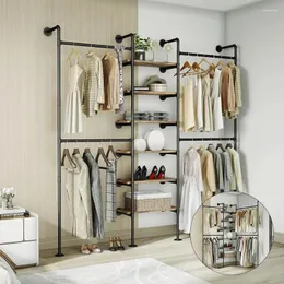 Cabides de tubulação industrial roupas rack montado na parede para walk-in guarda-roupa multi-purpose armazenamento pendurado prateleira