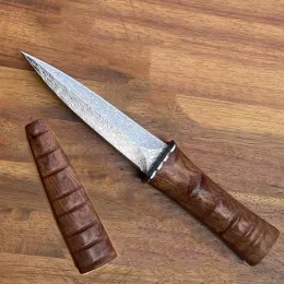 Yeni Şam çelik bıçak ahşap sap bambu tarzı açık hayatta kalma av bıçakları kampı EDC koleksiyon bıçağı ile hediye kutusu