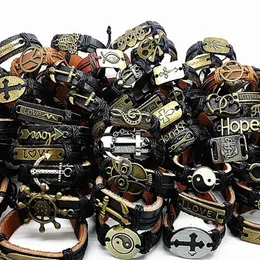 Bangle 2021 grossistpartier bulk 30 st män armband läder parti äkta koppar legering manschett svart bruna armband kvinnor armband smycken