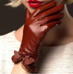 BOOUNI перчатки из натуральной овчины 2020, модные однотонные женские кожаные перчатки на запястье с кружевом и бантом, теплые зимние перчатки для вождения, 17611891949