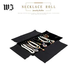 Caixas de exibição de jóias pretas rolos de viagem portátil organizador multifuncional saco dobrável para brinco anel corrente colar casos de armazenamento