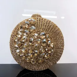 Women Gold Circle Stones Bass Party Handbag Wedding Crack Base Presal Diamond Brasts Bridal Handbags 240102