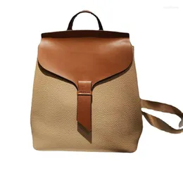 Школьные сумки с цветными блоками, простой дизайн, кожаная сумка на плечо, модный повседневный ретро-рюкзак из воловьей кожи, женский небольшой рюкзак