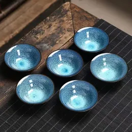 6 pçsset requintado céu estrelado xícara de chá copos especiais e canecas caneca cerâmica japonês te jingdezhen xícaras tigela puer bonito 240102