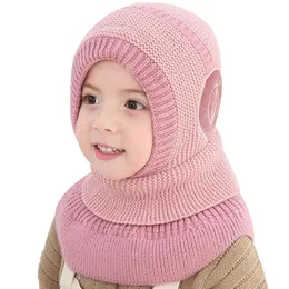 Chapéu de inverno para bebês, gorro infantil de malha para meninos e meninas, cachecol com padrão de fone de ouvido fofo, cachecol quente, forro de veet, boné de bebê