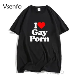 I Love Gay Porn Herren-T-Shirts, lässige Baumwolle, Sommer, LGBT-T-Shirt, Unisex, kurzärmelig, Streetwear, Rundhalsausschnitt, Herren-Baumwoll-T-Shirt 240102