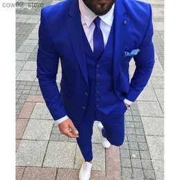 Ternos masculinos Blazers Royal Blue Casamento Mens Ternos Personalizados Slim Fit Noivo Smoking Xale Lapela 3 Peça Jaqueta Calças Masculino Blazer (Jaqueta + Calça + Colete + Gravata) Q230103