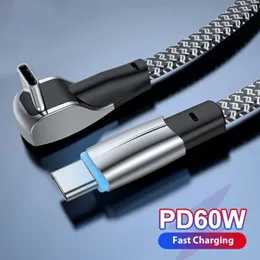 Armbåge USB C till C-kabel 60W Snabb laddningstrådsdata för Samsung Huawei Type-C Snabbladdningsflätkabel för spelkabel 1.2/2m