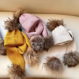 Şapkalar bebek şapkalar çocuklar yürümeye başlayan çocuk şapka fular Setleri hediye kızlar erkek çocuklar kız kapaklar sevimli kış sıcak örme pompom bebek şapkası beanie katı hai