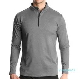 Outfit lu Hombres Corriendo Deportes Camiseta de Manga Larga Estilo de Hombre Cuello Alto Camisa con Media Cremallera Entrenamiento Fitness Ropa Entrenamiento Elástico