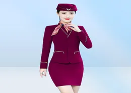 Vestido de duas peças primavera outono roxo blazer conjunto com saia ternos de gelo para mulheres aeromoça uniforme roupa de trabalho elegante 25345450