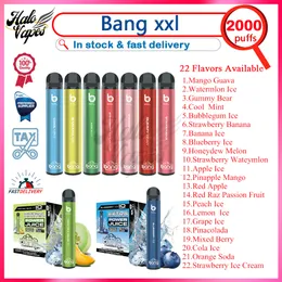 Autentyczny Bang XXL 2000 Puff Ujeżdżalne Pen Pen 6 ml wstępnie wypełniona Cewka siatkowa 800 mAh Bateria 0% 2% 3% 5% Puffs 2K E papieros 22 Smaki