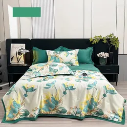 Bedding Sets Light Luxury Style Summer Silky Air-conditioning Quilt Fresh Printed Pattern Double Thin High-end Household Set