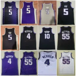 Basketball Deaaron Fox Jersey 5 Domantas Sabonis 10 Man City tjänade Jason Williams 55 Chris Webber 4 Vintage Retro All Stitched Classic Icon