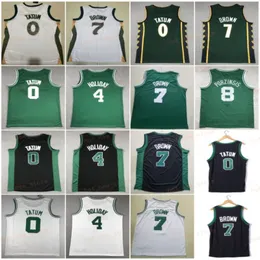 농구 유니폼 Jayson Tatum Jersey 0 Man City Jaylen Brown 7 Jrue Holiday 4 Kristaps Porzingis Bird 획득 아이콘 Black Green White