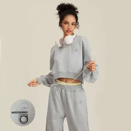 Al-876 kvinnors hoodies tröjor kvinnor yoga outfit perfekt tröja lös ärm ärmskörd top fitness träning besättning hals blus gym