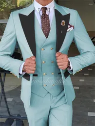 Men's Suits Gwenhwyfar Light Blue Groom Tuxedos Suit 3 Pieces Slim Fit Man Wedding Party Tailor Made Custome Homme Blazer